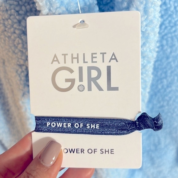 NWT Athleta girl teddy fleece zip up jacket in light blue color size 12 - Picture 7 of 12